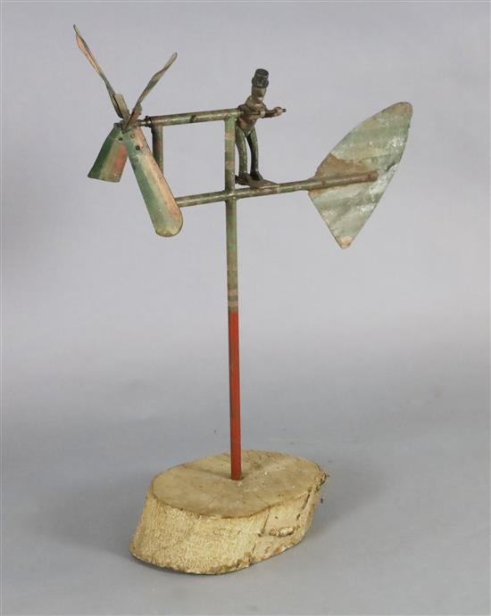 An American? painted wrought iron whirligig, H.39in.